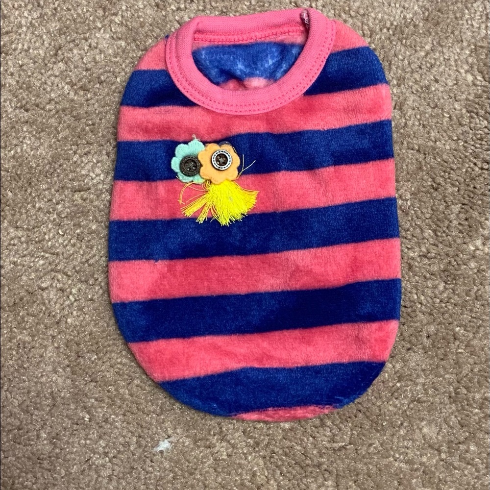 Pink and Blue Striped Pet Sweatshirt with Flowers